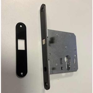 Schuifdeurslot cilinder met haak, Zwarte voorplaat 174x20mm